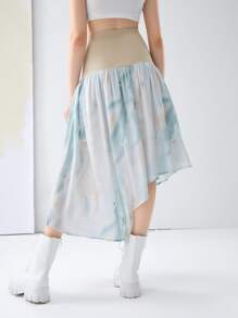 AMA Graphic Print Asymmetrical Hem Skirt - Multicolor - View 2
