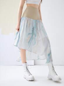 AMA Graphic Print Asymmetrical Hem Skirt - Multicolor - View 4