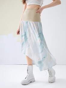 AMA Graphic Print Asymmetrical Hem Skirt - Multicolor - View 5