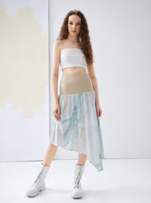 AMA Graphic Print Asymmetrical Hem Skirt - Multicolor - View 6