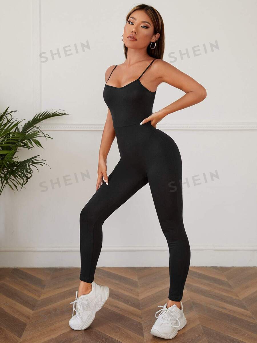 SHEIN PETITE Solid Backless Unitard Jumpsuit | SHEIN UK