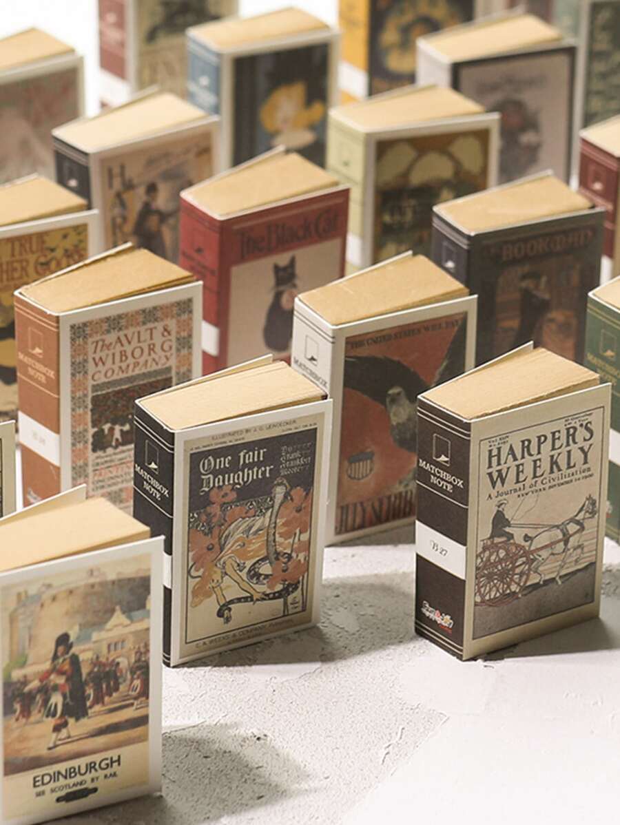 shanci 1入組火柴盒復古迷你創意牛皮紙記事本可撕式記事本小書隨身攜帶便攜式記事紙