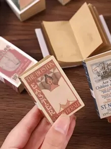 shanci 1入組火柴盒復古迷你創意牛皮紙記事本可撕式記事本小書隨身攜帶便攜式記事紙