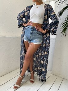 Allover Floral Tassel Kimono, For Summer Beach Vacation - Multicolor - View 4