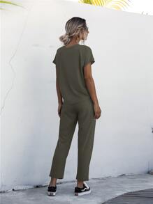 SHEIN LUNE Batwing Sleeve Tee With Drawstring Waist Pants