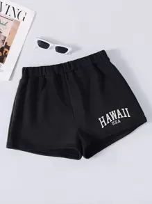 SHEIN Unity Shorts deportivos con estampado de letra - Negro - Ver 1
