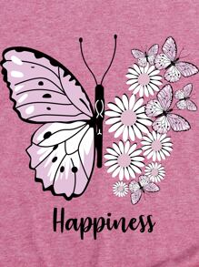 INAWLY Camiseta con estampado floral con mariposa - Rosa vieja - Ver 6