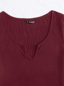 SHEIN BASICS 西裝領羅紋針織洋裝 - 酒紅色 - 查看 3
