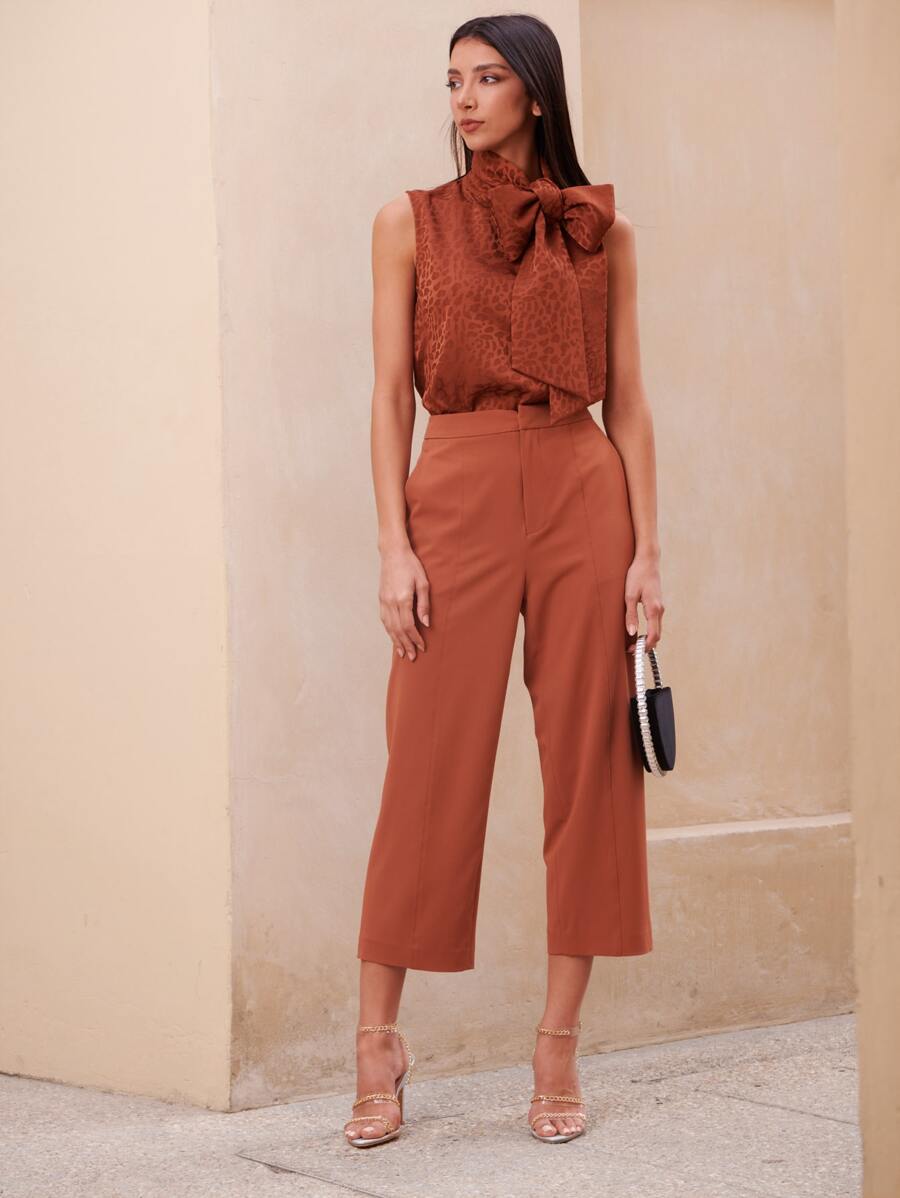 MOTF PREMIUM VISCOSE CROPPED TROUSERS - Brown - View 1