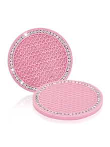 2pcs Rhinestone Decor Car Coaster