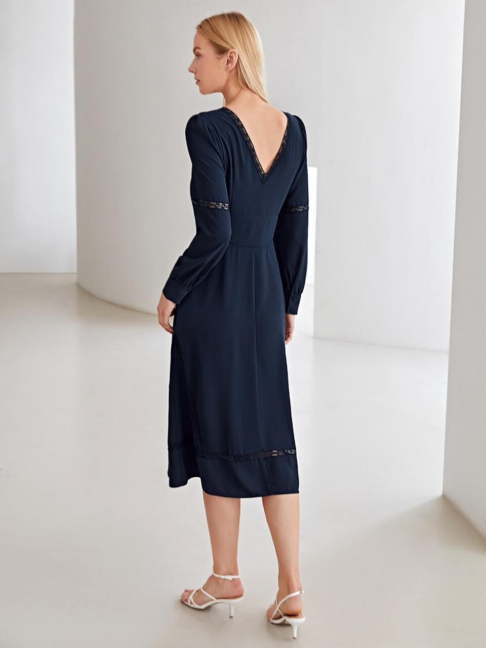 LACE INSERT DRESS WITHOUT BELT