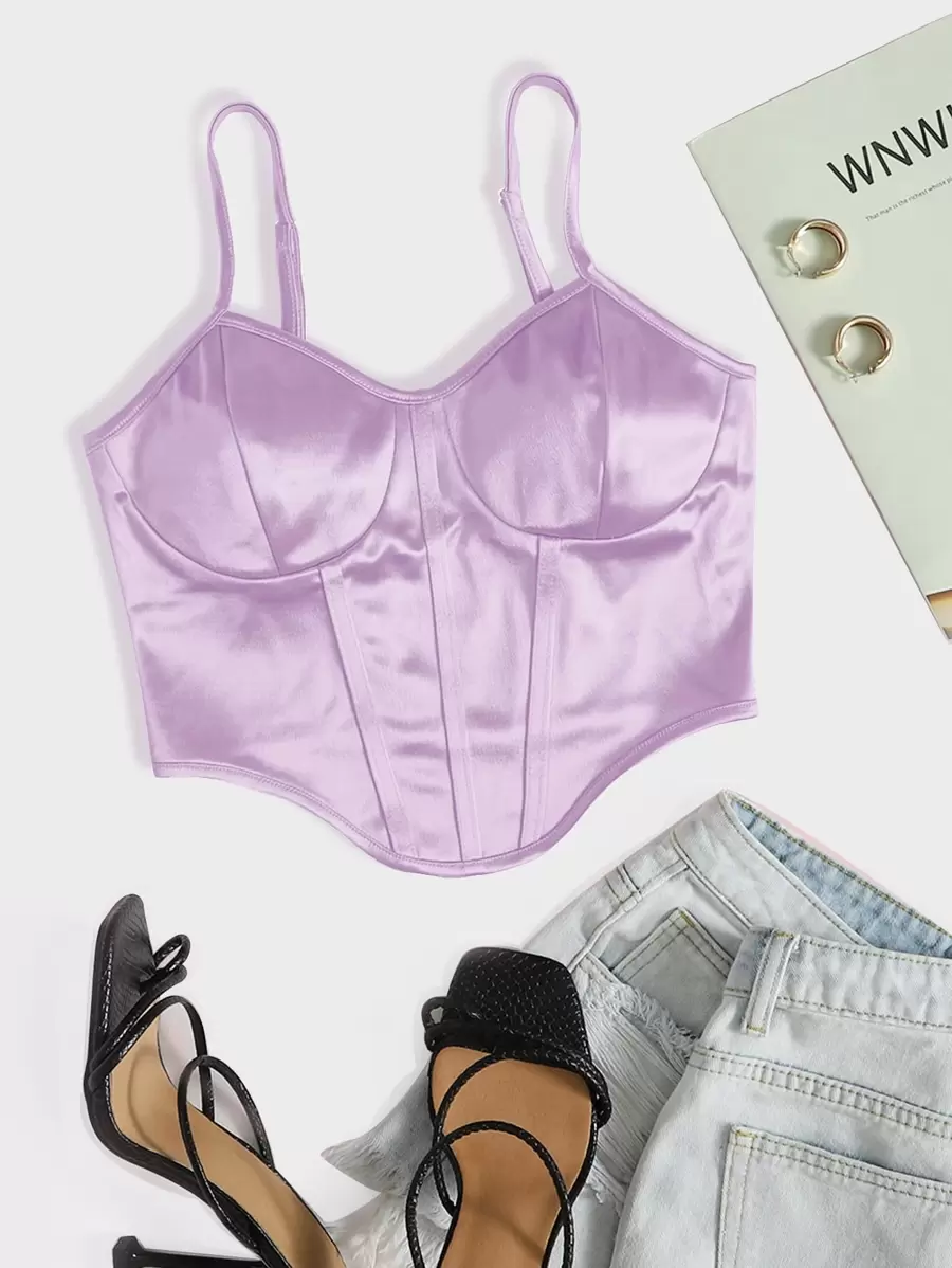 Chiquease Curved Hem Satin Cami Top - Lilac Purple - View 1