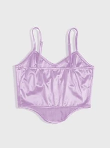 Chiquease Curved Hem Satin Cami Top - Lilac Purple - View 2