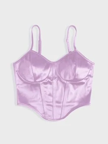 Chiquease Curved Hem Satin Cami Top - Lilac Purple - View 3