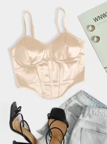 SHEIN Privé Curved Hem Satin Cami Top - Baby Pink - View 1