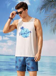 Manfinity RebelGame 宽松版型男式棉质字母图案背心 - 白色 - 查看 1