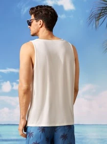 Manfinity RebelGame 宽松版型男式棉质字母图案背心 - 白色 - 查看 2