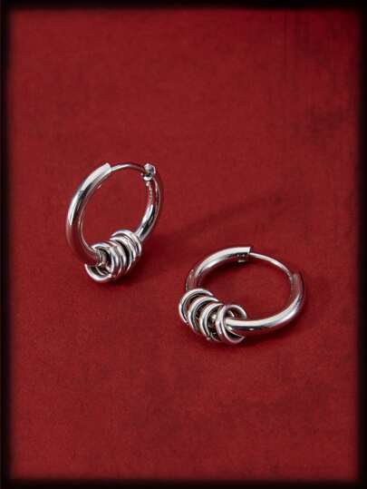 Grunge Punk Ring Decor Hoop Earrings