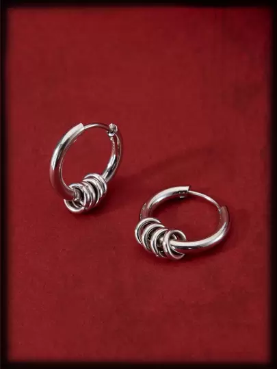 ROMWE Grunge Punk Ring Decor Hoop Earrings