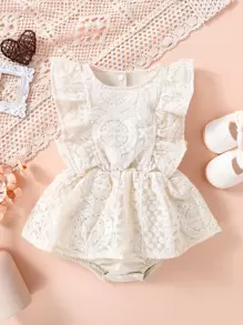 SHEIN Vintaside Kids Bebis Flicka Blommiga Broderier Kant med Volanger Snörhålsdekor Kroppsuits