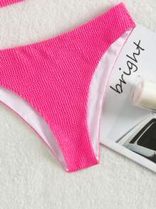 Textured Ruched Halter Bikini - Pink - View 4