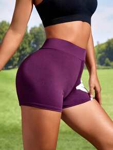Shorts deportivos con estampado de letra - Morado - Ver 5