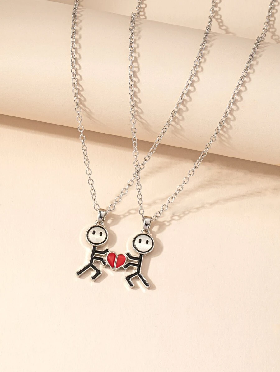 2pcs Cartoon Figure Pendant Necklace - Silver - View 1