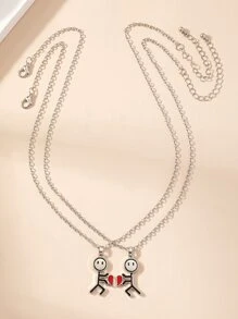 2pcs Cartoon Figure Pendant Necklace - Silver - View 2