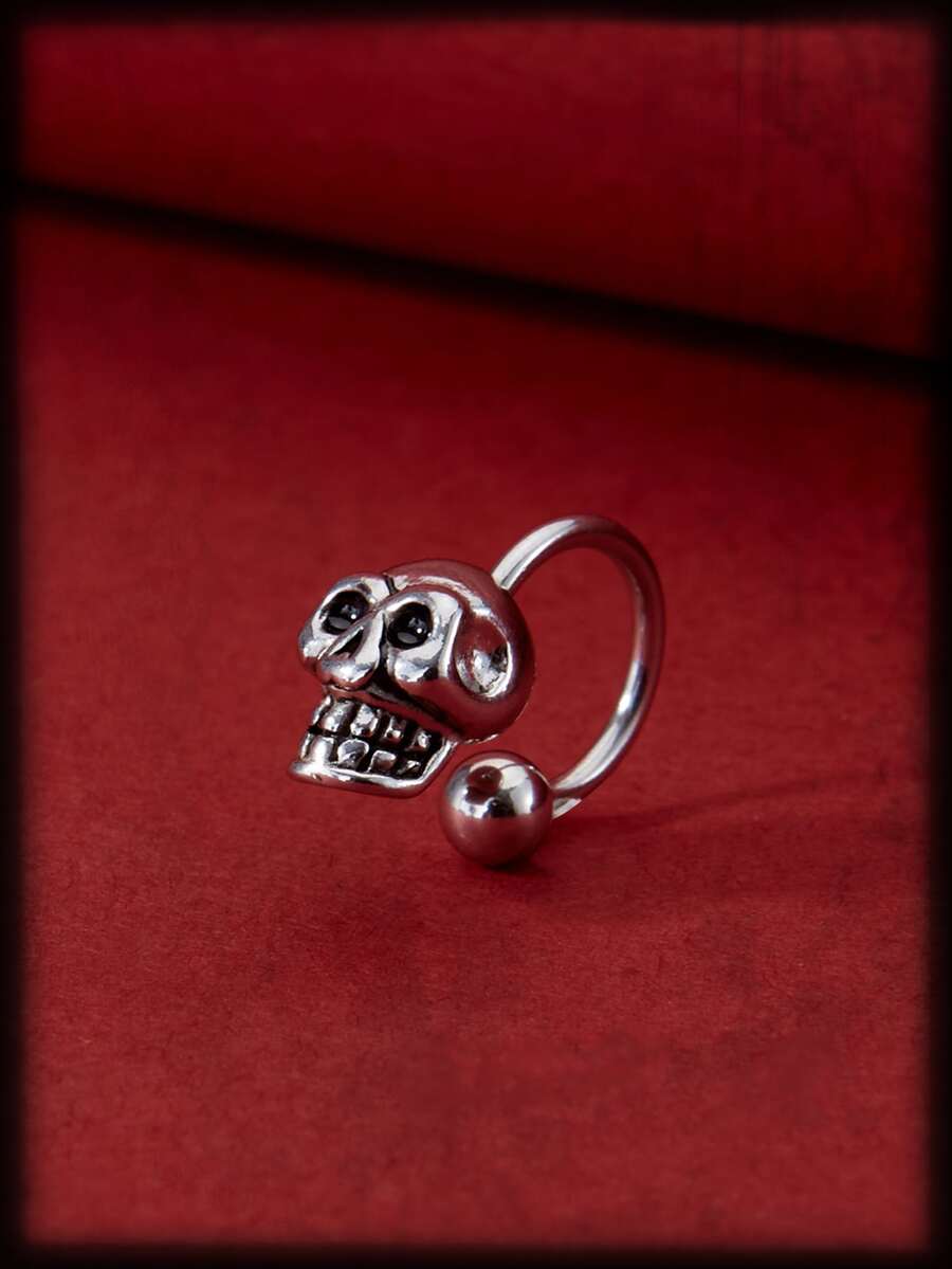 ROMWE Grunge Punk 1入組骷髏裝飾鼻環 - 復古銀色 - 查看 1