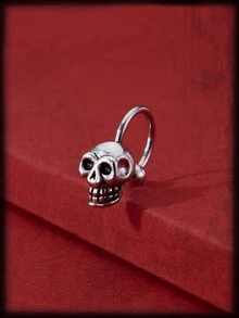 ROMWE Grunge Punk 1入組骷髏裝飾鼻環 - 復古銀色 - 查看 3