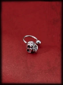 ROMWE Grunge Punk 1入組骷髏裝飾鼻環 - 復古銀色 - 查看 4