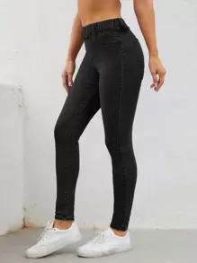 Quần jean nữ Túi màu trơn - Màu xám đen - Xem 1