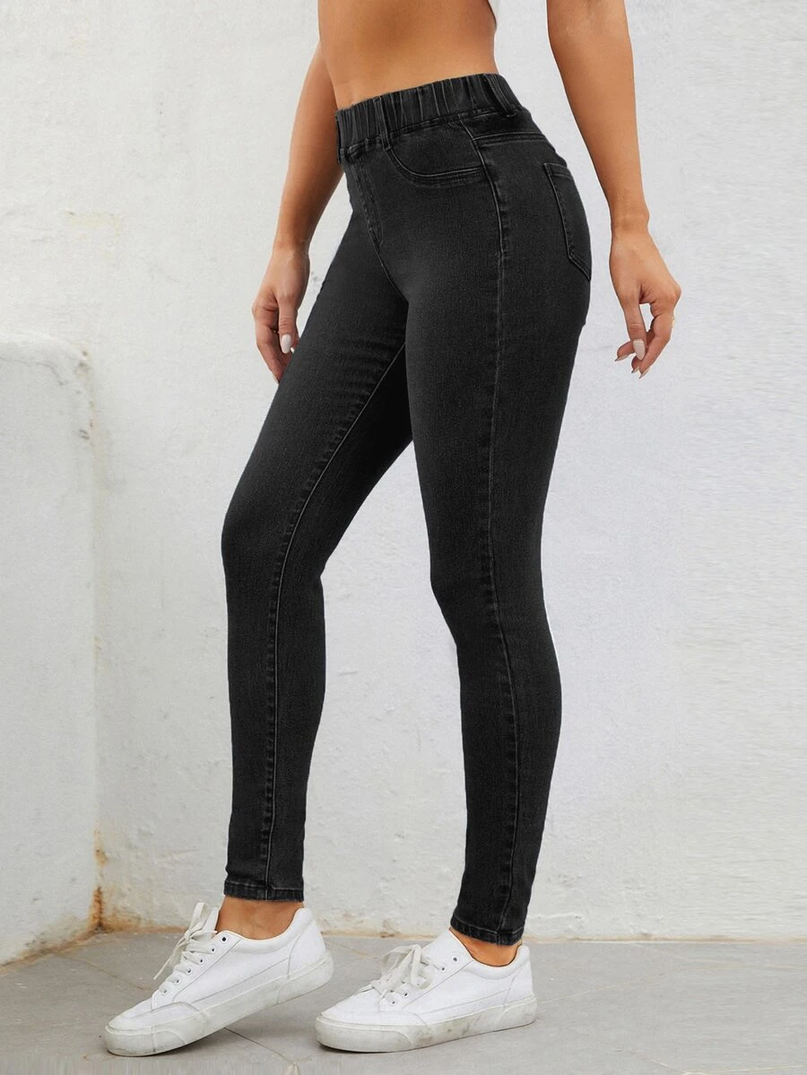 Quần jean nữ Túi màu trơn - Màu xám đen - Xem 1