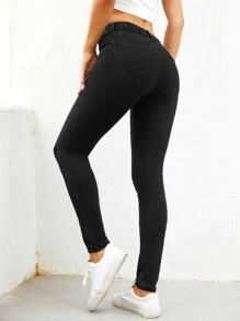 Quần jean nữ Túi màu trơn - Màu xám đen - Xem 2