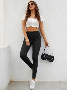 Quần jean nữ Túi màu trơn - Màu xám đen - Xem 7