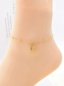 Heart Charm Anklet - Yellow Gold - View 1