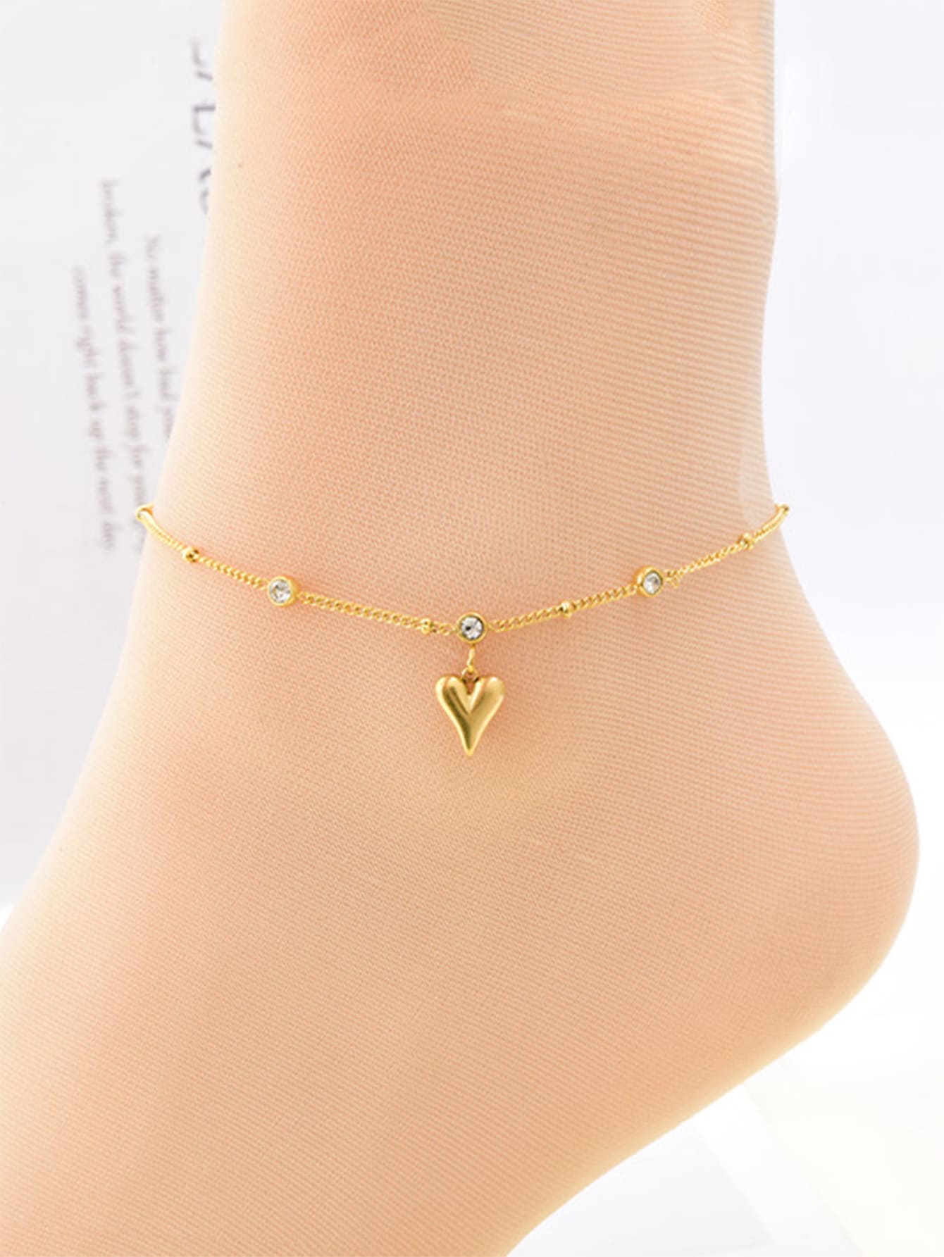 Heart Charm Anklet - Yellow Gold - View 1