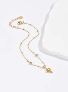 Heart Charm Anklet - Yellow Gold - View 2