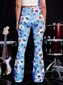 SHEIN Quần nữ Dây kéo Loại bướm Tất cả trên in Hấp dẫn - Màu xanh lam - Xem 2