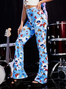 SHEIN Quần nữ Dây kéo Loại bướm Tất cả trên in Hấp dẫn - Màu xanh lam - Xem 3