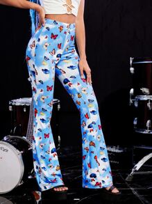 SHEIN Quần nữ Dây kéo Loại bướm Tất cả trên in Hấp dẫn - Màu xanh lam - Xem 4