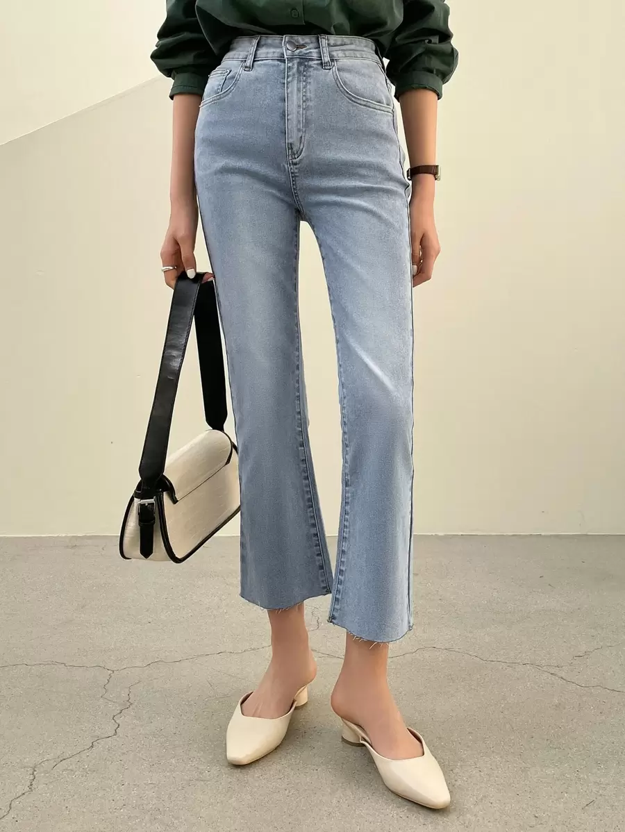 DAZY 生邊喇叭褲洗水牛仔褲 - 淺色水洗藍 - 查看 1