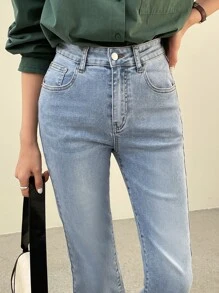 DAZY 生邊喇叭褲洗水牛仔褲 - 淺色水洗藍 - 查看 4