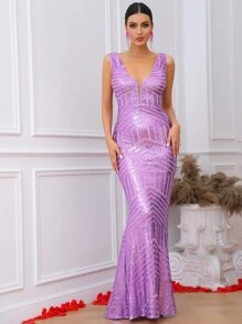 LOVE&LEMONADE 派對拉鍊純色女士連衣裙 - 紫丁香色 - 查看 1