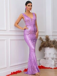 LOVE&LEMONADE 派對拉鍊純色女士連衣裙 - 紫丁香色 - 查看 3