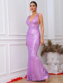 LOVE&LEMONADE 派對拉鍊純色女士連衣裙 - 紫丁香色 - 查看 5