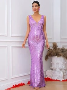 LOVE&LEMONADE 派對拉鍊純色女士連衣裙 - 紫丁香色 - 查看 6