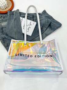 鐳射圖案字母圖案單肩托特包 - 白色 - 查看 4