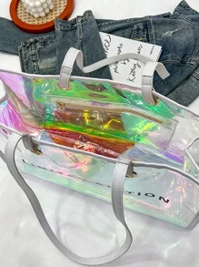 鐳射圖案字母圖案單肩托特包 - 白色 - 查看 5