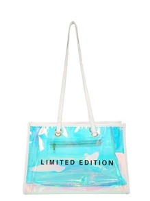 鐳射圖案字母圖案單肩托特包 - 白色 - 查看 6